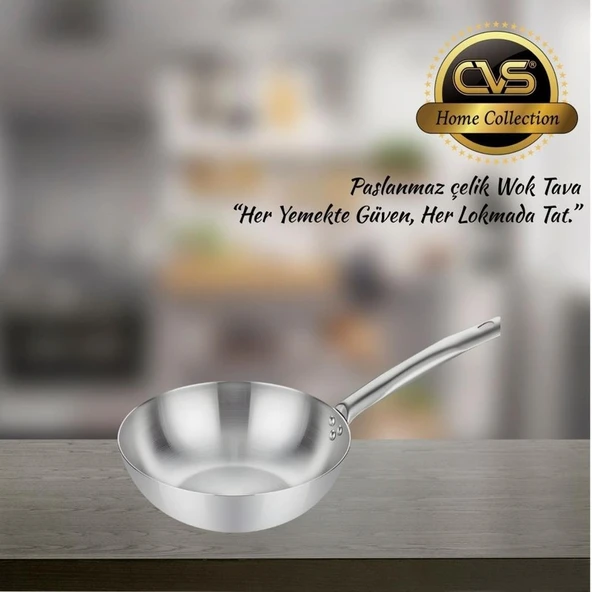 CVS Dn 20042 Ametist 28 cm Paslanmaz Çelik Wok Tavası