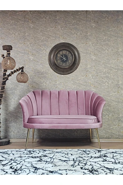 İkili İstiridye Gold Kaplama Sivriltme Ayak Çay Seti Koltuk İkili Berjer , İkili Berjer Koltuk Pembe Renk 110 x 48 Boyut/Ebat ürün görseli 1