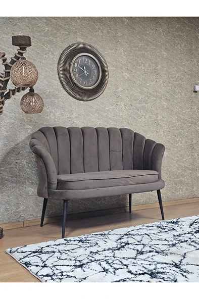 İkili İstiridye Siyah Boyalı Sivriltme Ayak Çay Seti Koltuk İkili Berjer , İkili Berjer Koltuk Kahverengi Renk 110 x 48 Boyut/Ebat - Resim 2