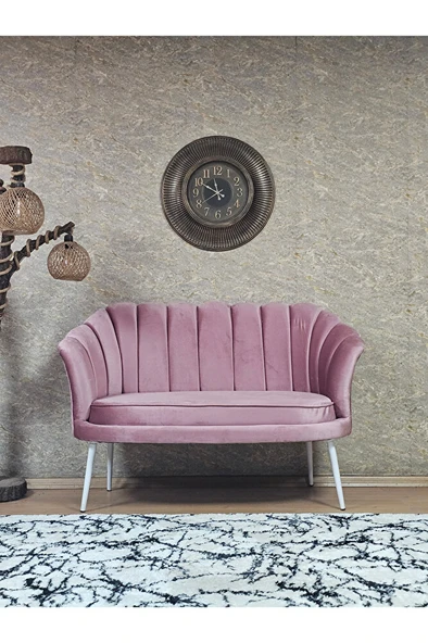 İkili İstiridye Beyaz Boyalı Sivriltme Ayak Çay Seti Koltuk Tekli Berjer , İkili Berjer Koltuk Pembe Renk 110 x 48 Boyut/Ebat ürün görseli