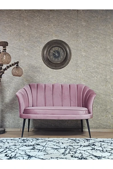 İkili İstiridye Siyah Boyalı Sivriltme Ayak Çay Seti Koltuk İkili Berjer , İkili Berjer Koltuk Pembe Renk 110 x 48 Boyut/Ebat ürün görseli 1