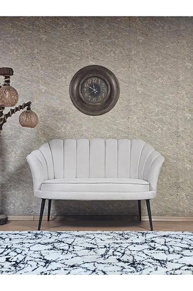 İkili İstiridye Siyah Boyalı Sivriltme Ayak Çay Seti Koltuk İkili Berjer , İkili Berjer Koltuk Krem Renk 110 x 48 Boyut/Ebat ürün görseli 1