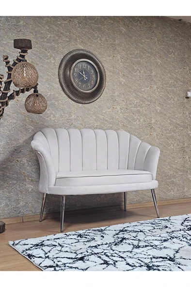 İkili İstiridye Krom Kaplama Sivriltme Ayak Çay Seti Koltuk İkili Berjer , İkili Berjer Koltuk Krem Renk 110 x 48 Boyut/Ebat - Resim 2