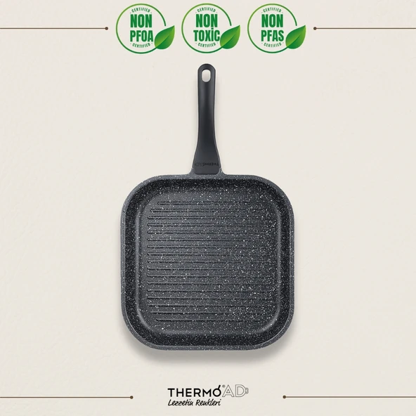 ThermoAD Döküm 28 Cm Kare Izgara Tava-Gri