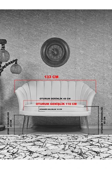 İkili İstiridye Siyah Boyalı Sivriltme Ayak Çay Seti Koltuk İkili Berjer , İkili Berjer Koltuk Siyah Renk 110 x 48 Boyut/Ebat - Resim 5