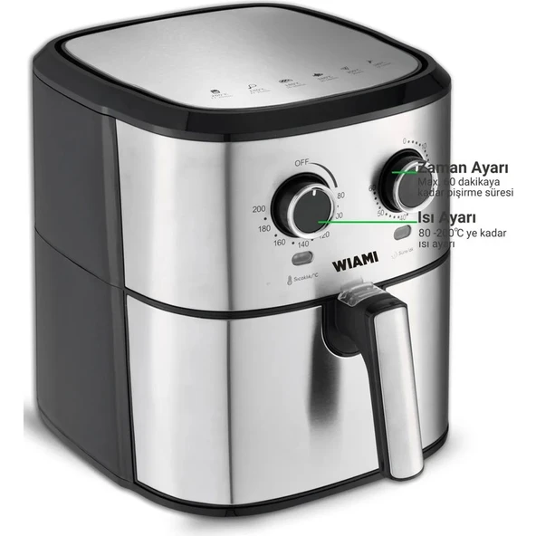 Wiami 6.5 Lt Retro Yağsız Hava Fritözü TTAF-500MS Retro Airfryer 6.5lt ürün görseli