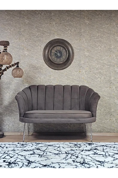 İkili İstiridye Krom Kaplama Telli Ayak Çay Seti Koltuk Tekli Berjer , İkili Berjer Koltuk Kahverengi Renk 110 x 48 Boyut/Ebat