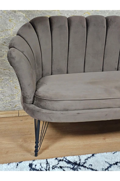 İkili İstiridye Siyah Boyalı Telli Ayak Çay Seti Koltuk Tekli Berjer , İkili Berjer Koltuk Kahverengi Renk 110 x 48 Boyut/Ebat - Resim 4