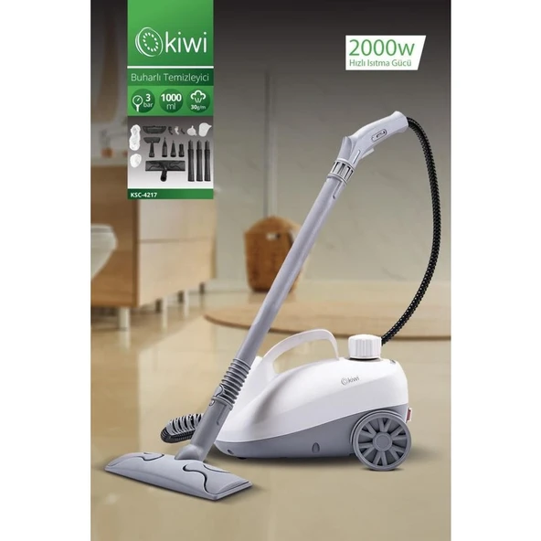 Kiwi KSC-4217 Çok Fonksiyonlu Buharlı Temizleyici - 12 Parça Aksesuarlı Buharlı Temizlik Makinesi