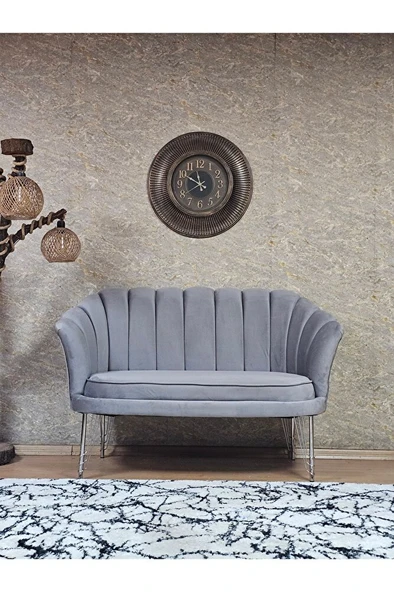 İkili İstiridye Krom Kaplama Telli Ayak Çay Seti Koltuk Tekli Berjer , İkili Berjer Koltuk Gri Renk 110 x 48 Boyut/Ebat