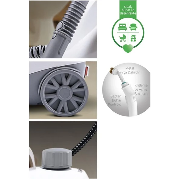 Kiwi KSC-4217 Çok Fonksiyonlu Buharlı Temizleyici - 12 Parça Aksesuarlı Buharlı Temizlik Makinesi - 2