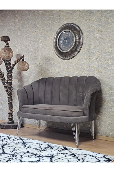 İkili İstiridye Krom Kaplama Telli Ayak Çay Seti Koltuk Tekli Berjer , İkili Berjer Koltuk Kahverengi Renk 110 x 48 Boyut/Ebat - 3