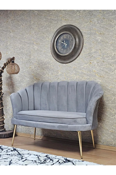 İkili İstiridye Gold Kaplama Sivriltme Ayak Çay Seti Koltuk İkili Berjer , İkili Berjer Koltuk Gri Renk 110 x 48 Boyut/Ebat - Resim 3