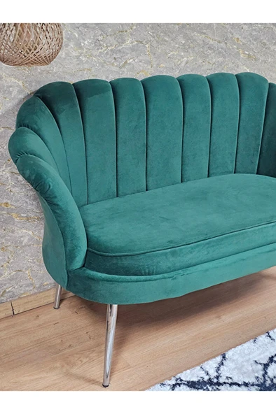 İkili İstiridye Krom Kaplama Sivriltme Ayak Çay Seti Koltuk İkili Berjer , İkili Berjer Koltuk Yeşil Renk 110 x 48 Boyut/Ebat - Resim 4