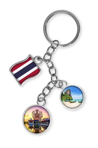 Tayland Üçlü Epoksi Metal Çift Taraflı Damla Anahtarlık Thailand - Resim 4