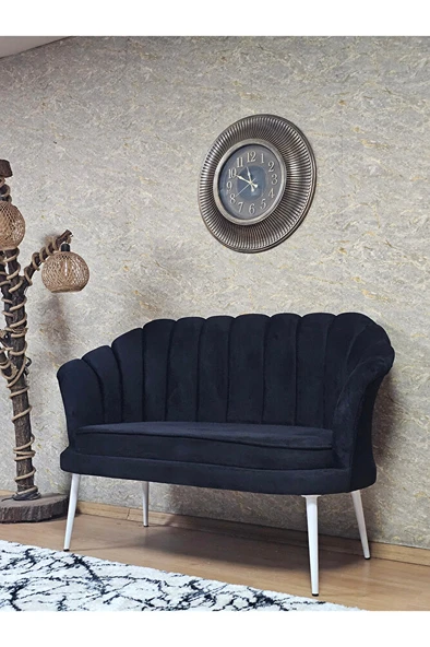 İkili İstiridye Beyaz Boyalı Sivriltme Ayak Çay Seti Koltuk Tekli Berjer , İkili Berjer Koltuk Siyah Renk 110 x 48 Boyut/Ebat - Resim 3