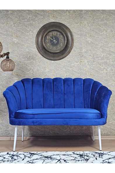 İkili İstiridye Beyaz Boyalı Sivriltme Ayak Çay Seti Koltuk Tekli Berjer , İkili Berjer Koltuk Mavi Renk 110 x 48 Boyut/Ebat ürün görseli