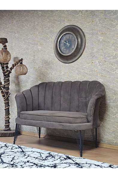 İkili İstiridye Siyah Boyalı Telli Ayak Çay Seti Koltuk Tekli Berjer , İkili Berjer Koltuk Kahverengi Renk 110 x 48 Boyut/Ebat - Resim 3