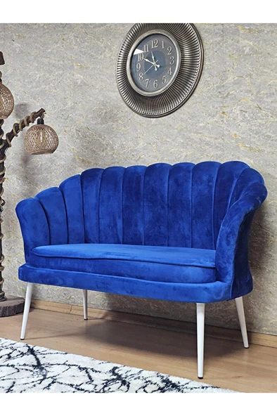 İkili İstiridye Beyaz Boyalı Sivriltme Ayak Çay Seti Koltuk Tekli Berjer , İkili Berjer Koltuk Mavi Renk 110 x 48 Boyut/Ebat - Resim 3