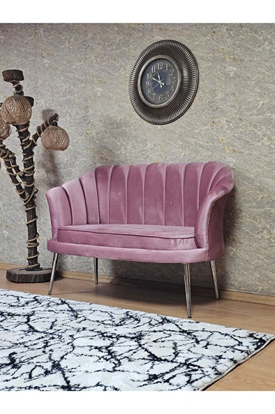 İkili İstiridye Krom Kaplama Sivriltme Ayak Çay Seti Koltuk İkili Berjer , İkili Berjer Koltuk Pembe Renk 110 x 48 Boyut/Ebat - 3