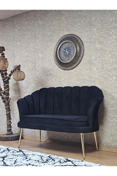 İkili İstiridye Gold Kaplama Sivriltme Ayak Çay Seti Koltuk İkili Berjer , İkili Berjer Koltuk Siyah Renk 110 x 48 Boyut/Ebat - Resim 3