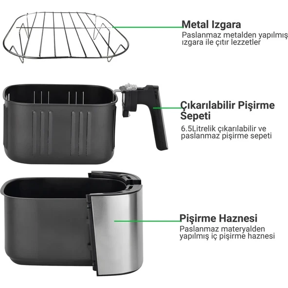 Wiami 6.5 Lt Retro Yağsız Hava Fritözü TTAF-500MS Retro Airfryer 6.5lt - Resim 3