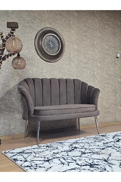 İkili İstiridye Krom Kaplama Sivriltme Ayak Çay Seti Koltuk İkili Berjer , İkili Berjer Koltuk Kahverengi Renk 110 x 48 Boyut/Ebat - 2