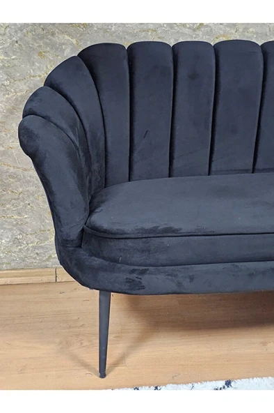 İkili İstiridye Siyah Boyalı Sivriltme Ayak Çay Seti Koltuk İkili Berjer , İkili Berjer Koltuk Siyah Renk 110 x 48 Boyut/Ebat - Resim 4