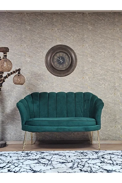 İkili İstiridye Gold Kaplama Telli Ayak Çay Seti Koltuk Tekli Berjer , İkili Berjer Koltuk Yeşil Renk 110 x 48 Boyut/Ebat ürün görseli