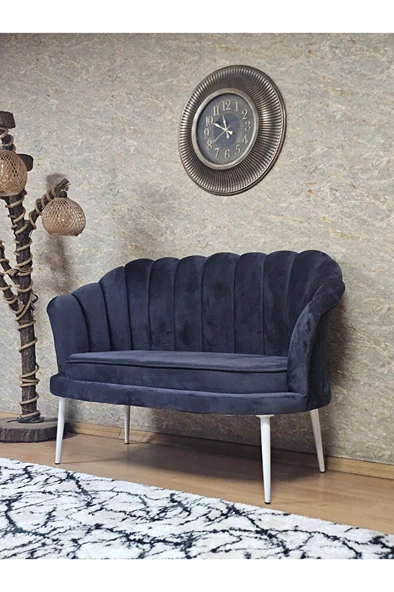 İkili İstiridye Beyaz Boyalı Sivriltme Ayak Çay Seti Koltuk Tekli Berjer , İkili Berjer Koltuk Füme Renk 110 x 48 Boyut/Ebat - 3