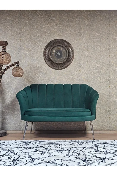 İkili İstiridye Krom Kaplama Sivriltme Ayak Çay Seti Koltuk İkili Berjer , İkili Berjer Koltuk Yeşil Renk 110 x 48 Boyut/Ebat ürün görseli 1