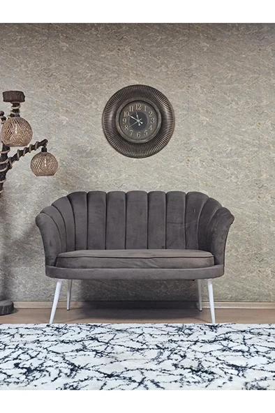 İkili İstiridye Beyaz Boyalı Sivriltme Ayak Çay Seti Koltuk Tekli Berjer , İkili Berjer Koltuk Kahverengi Renk 110 x 48 Boyut/Ebat