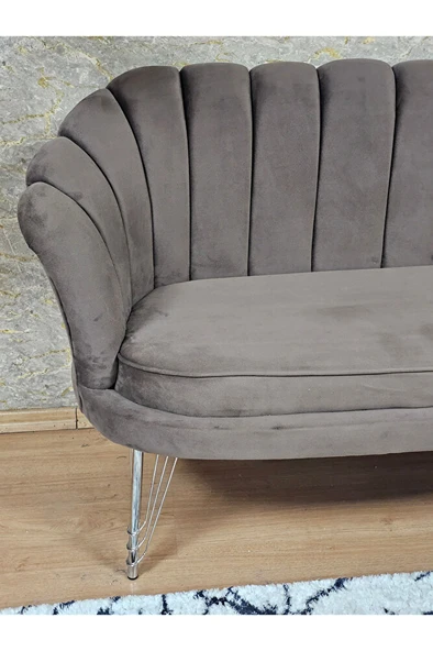 İkili İstiridye Krom Kaplama Telli Ayak Çay Seti Koltuk Tekli Berjer , İkili Berjer Koltuk Kahverengi Renk 110 x 48 Boyut/Ebat - 4