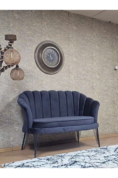 İkili İstiridye Siyah Boyalı Telli Ayak Çay Seti Koltuk Tekli Berjer , İkili Berjer Koltuk Füme Renk 110 x 48 Boyut/Ebat - 2