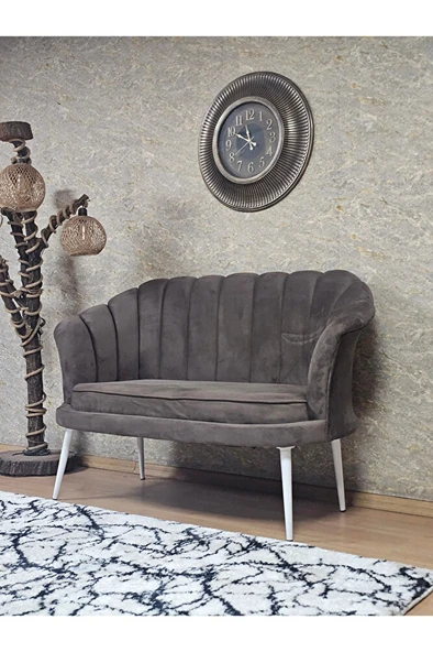 İkili İstiridye Beyaz Boyalı Sivriltme Ayak Çay Seti Koltuk Tekli Berjer , İkili Berjer Koltuk Kahverengi Renk 110 x 48 Boyut/Ebat - 3