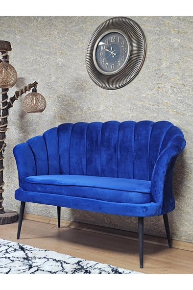 İkili İstiridye Siyah Boyalı Sivriltme Ayak Çay Seti Koltuk İkili Berjer , İkili Berjer Koltuk Mavi Renk 110 x 48 Boyut/Ebat - 3