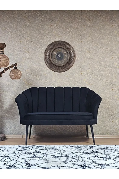 İkili İstiridye Siyah Boyalı Sivriltme Ayak Çay Seti Koltuk İkili Berjer , İkili Berjer Koltuk Siyah Renk 110 x 48 Boyut/Ebat ürün görseli 1