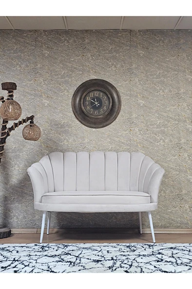 İkili İstiridye Beyaz Boyalı Sivriltme Ayak Çay Seti Koltuk Tekli Berjer , İkili Berjer Koltuk Krem Renk 110 x 48 Boyut/Ebat