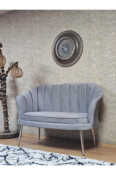 İkili İstiridye Krom Kaplama Sivriltme Ayak Çay Seti Koltuk İkili Berjer , İkili Berjer Koltuk Gri Renk 110 x 48 Boyut/Ebat - 3