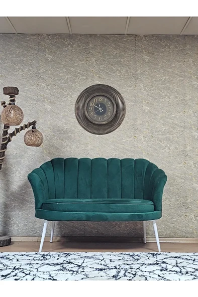 İkili İstiridye Beyaz Boyalı Sivriltme Ayak Çay Seti Koltuk Tekli Berjer , İkili Berjer Koltuk Yeşil Renk 110 x 48 Boyut/Ebat ürün görseli