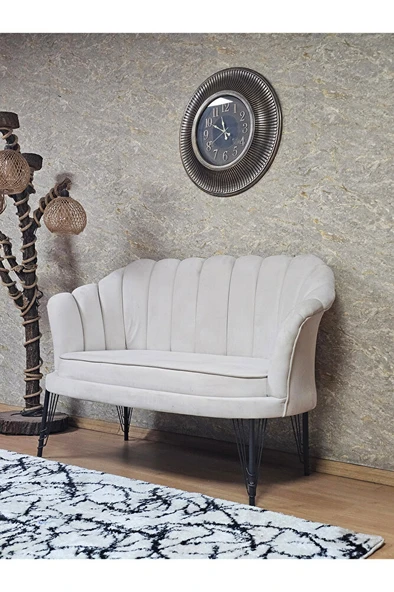 İkili İstiridye Siyah Boyalı Telli Ayak Çay Seti Koltuk Tekli Berjer , İkili Berjer Koltuk Krem Renk 110 x 48 Boyut/Ebat - Resim 3