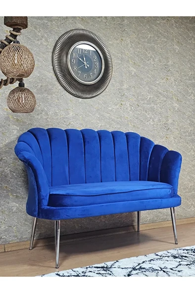 İkili İstiridye Krom Kaplama Sivriltme Ayak Çay Seti Koltuk İkili Berjer , İkili Berjer Koltuk Mavi Renk 110 x 48 Boyut/Ebat - 2