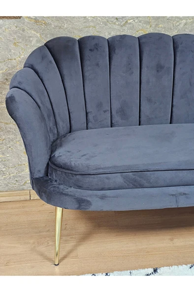 İkili İstiridye Gold Kaplama Sivriltme Ayak Çay Seti Koltuk İkili Berjer , İkili Berjer Koltuk Füme Renk 110 x 48 Boyut/Ebat - Resim 4