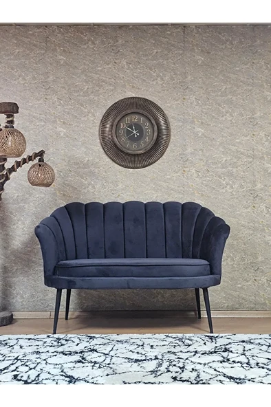 İkili İstiridye Siyah Boyalı Sivriltme Ayak Çay Seti Koltuk İkili Berjer , İkili Berjer Koltuk Füme Renk 110 x 48 Boyut/Ebat