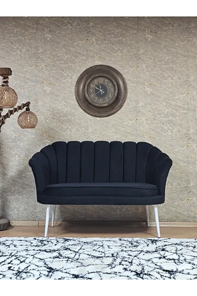 İkili İstiridye Beyaz Boyalı Sivriltme Ayak Çay Seti Koltuk Tekli Berjer , İkili Berjer Koltuk Siyah Renk 110 x 48 Boyut/Ebat ürün görseli 1