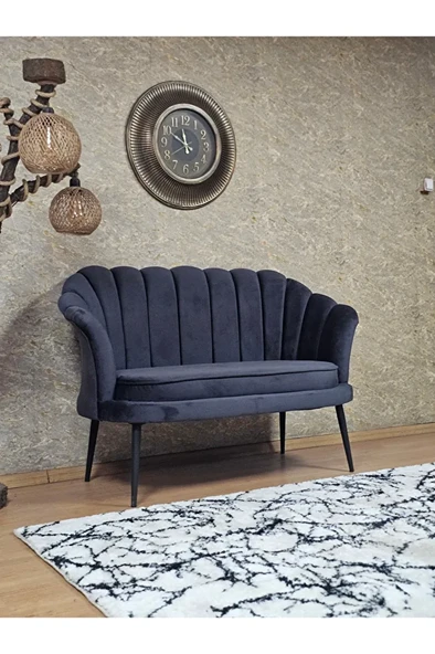 İkili İstiridye Siyah Boyalı Sivriltme Ayak Çay Seti Koltuk İkili Berjer , İkili Berjer Koltuk Füme Renk 110 x 48 Boyut/Ebat - 2