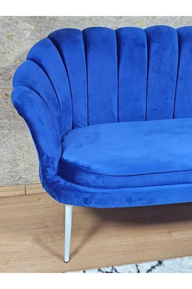 İkili İstiridye Beyaz Boyalı Sivriltme Ayak Çay Seti Koltuk Tekli Berjer , İkili Berjer Koltuk Mavi Renk 110 x 48 Boyut/Ebat - Resim 4