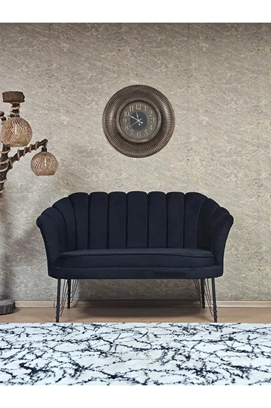 İkili İstiridye Siyah Boyalı Telli Ayak Çay Seti Koltuk Tekli Berjer , İkili Berjer Koltuk Siyah Renk 110 x 48 Boyut/Ebat ürün görseli