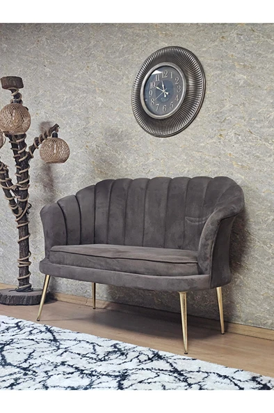 İkili İstiridye Gold Kaplama Sivriltme Ayak Çay Seti Koltuk İkili Berjer , İkili Berjer Koltuk Kahverengi Renk 110 x 48 Boyut/Ebat - 3