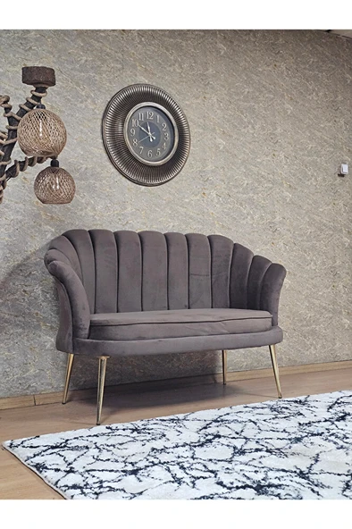 İkili İstiridye Gold Kaplama Sivriltme Ayak Çay Seti Koltuk İkili Berjer , İkili Berjer Koltuk Kahverengi Renk 110 x 48 Boyut/Ebat - 2